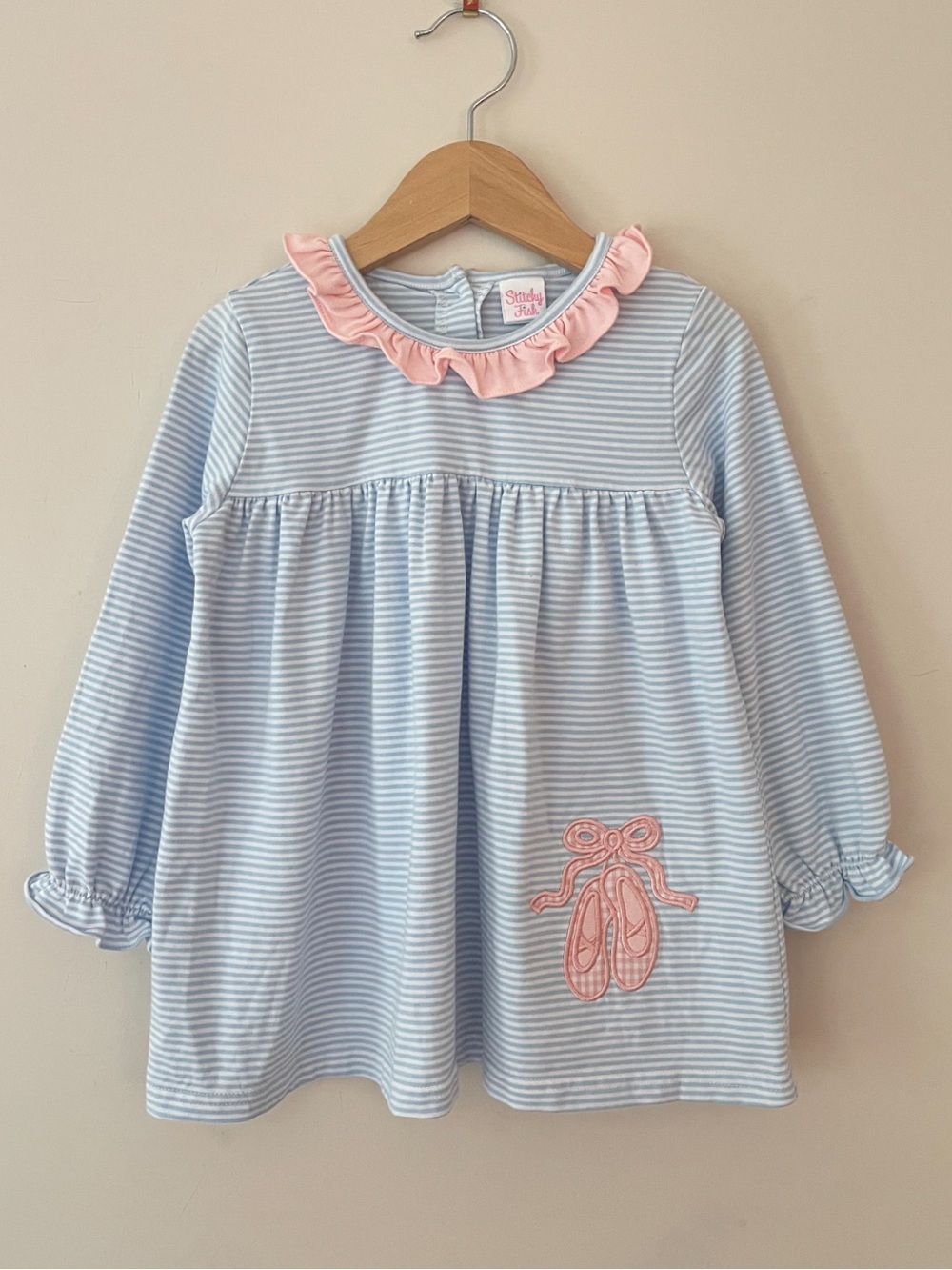 STITCHY FISH EUC Ballet Appliqué Stripped Long Sleeve Dress